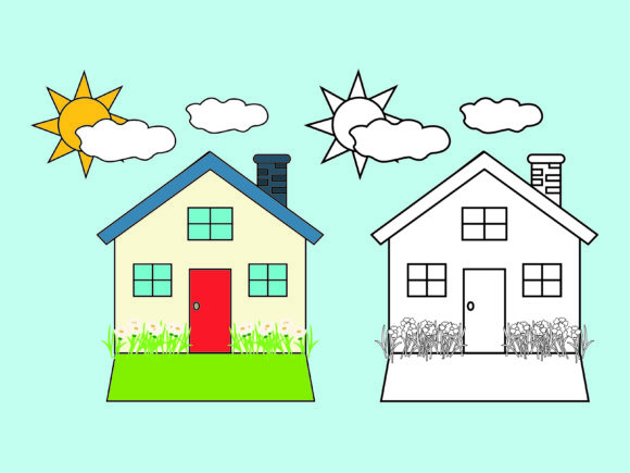 Download White and Blue House Kids Coloring - Premium Bundle