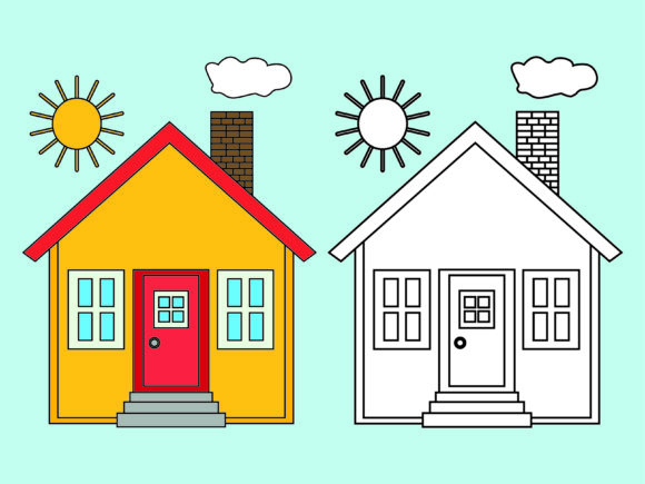 Download Yellow House with Sun Kids Coloring - Premium Bundle